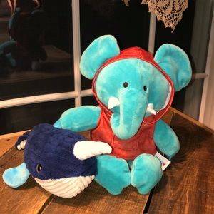 Set of 2 very soft plush elephant and whale